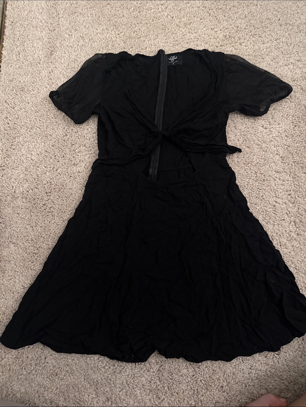 Valfre Black Tie-Front Short Sleeve Dress